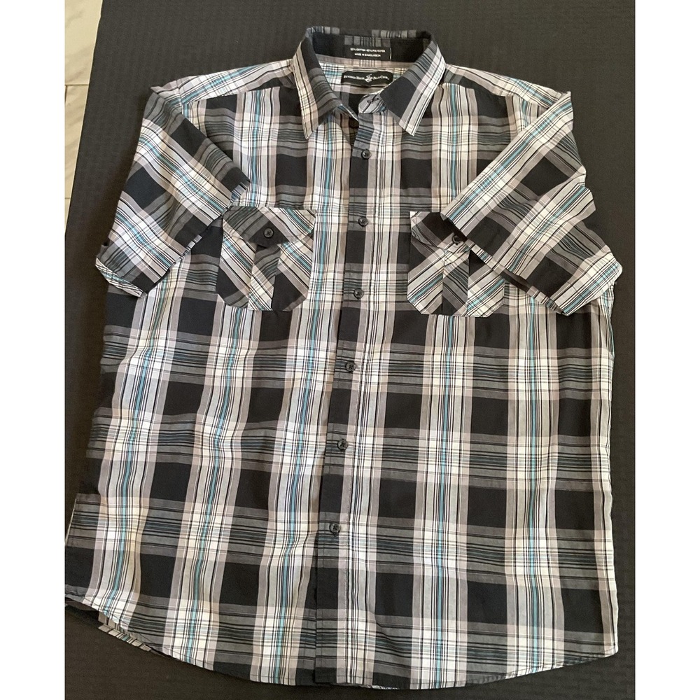 Beverly Hills Polo Club Shirt Mens XL Plaid Short Sleeve Button Up Pocket‎
